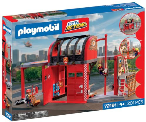PLAYMOBIL | City Action | Große Feuerwehrstation | Mehrstöckige Einsatzstation mit Kommandozentrale, Rutschstange, Trainingsareal & viel Zubehör | Für Kinder ab 4 Jahren | 72191