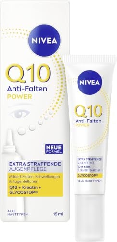 NIVEA Q10 Anti-Falten Augenpflege, Anti Aging Augencreme mit Q10, Kreatin und Glycostop, Feuchtigkeitscreme für alle Hauttypen, POWER Extra Straffend (15 ml)