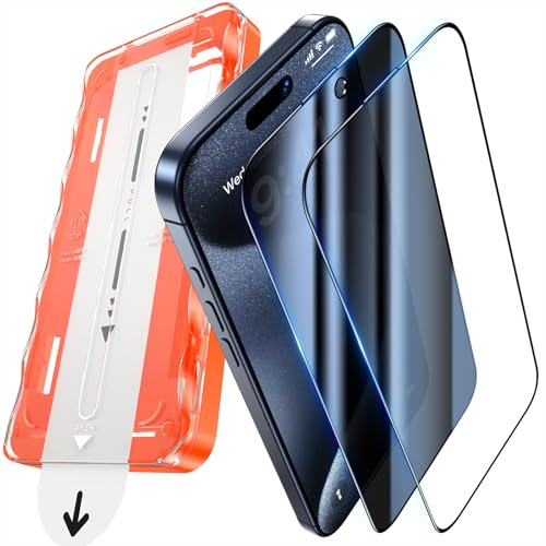 UniqueMe für Panzerglas Sichtschutz & HD Folie - für iPhone 15 Pro Max | Privacy Displayschutz, Automatische Installation, Bruchsicher Militärniveau Anti-Spy Schutzfolie Anti-Kratzer, 1+1 Stück