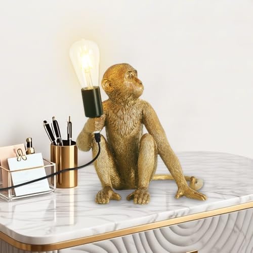 ELINKUME Affe Niedlich LED Tischlampe Golden Monkey Nachttischlampe für Schlafzimmer,Kreative Harz Tier Schreibtischlampe,Lustige Monke Lampe für Heimdekoration,Affen Geschenk,E27 Sockel