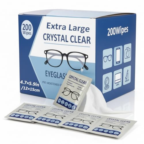 Eyeglass Wipes – 200 Count Bulk Pack – Large Size (12 x 15cm) – Fresh Ocean Scent – Pre-Moistened Lens Cleaning Wipes for Glasses, Sunglasses, Cameras & Screens – Streak-Free