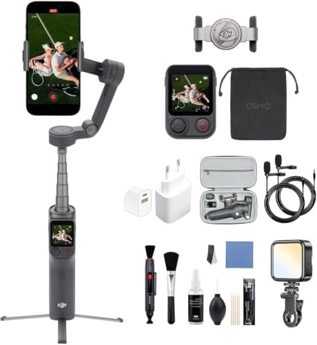 Osmo Mobile 8P stabilizzatore, batteria da 10 h, robusta stabilizzazione su tre assi, per iPhone e Android, telecomando, tracciamento nativo (Set di accessori multi-pezzo)