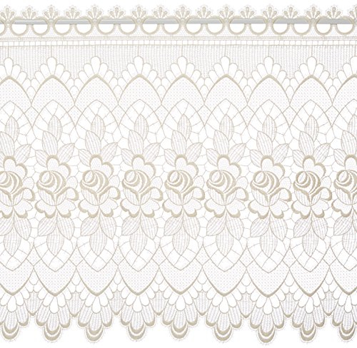 Plauener Spitze by Modespitze, Store Bistro Gardine Scheibengardine mit Stangendurchzug, hochwertige Stickerei, Höhe 60 cm, Breite 96 cm, Creme