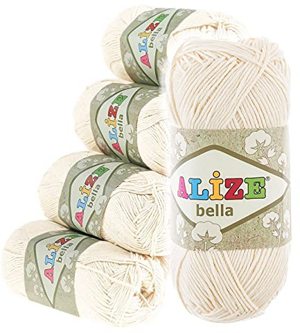500g Baumwollstrickgarn ALIZE BELLA uni, Farbauswahl, Farbe:01 cream