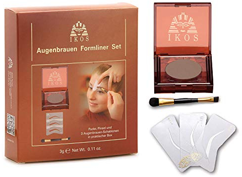 Ikos Augenbrauen-Formliner Set/braun bis schwarz - 3 Schablonen + Augenbrauenpuder + Pinsel)