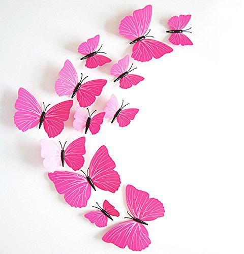 Oblique Unique 3D Schmetterlinge Blumen 12er Set Dekoration Wandtattoo (Elegant (pink))