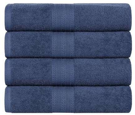 SUPERIOR Eco-Friendly Cotton 4-Piece Bath Towel Set, Large Towels for Bath, Shower, Pool, Master and Guest Bathroom, Home Essentials, Quick Drying, Soft Body Towels for Adults and Kids, Navy Blue