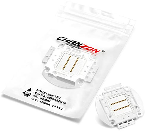 CHANZON Puce Led Haute Puissance 20W Infrarouge (IR 940nm/Entrée 600mA/DC 12V-14V/20 Watt) Composants de Diode Émetteur de Lumière COB Vision Nocturne Perles de Lampe pour Éclairage DIY/Caméras CCTV