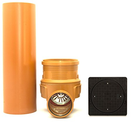 DN315 KG Schacht mit Rückstauklappe Revisionsschacht Komplett SET - quadratisch voll Deckel, Rohr, Abwasserschacht Zulauf DN160 - Ablauf DN160