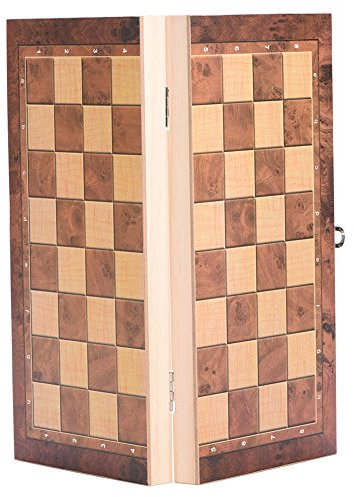 VGEBY 3 in 1 Faltbares Schach-Set aus Holz, universell, Standard-Schach aus Holz mit klappbarem Brett und exquisiten Schachfiguren (34 x 34 cm) Freizeitsport Schach, Freizeitsport