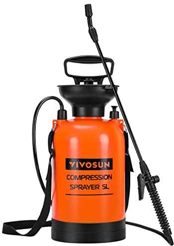 VIVOSUN 5L Drucksprüher mit Verstellbarer Düse und Trageriemen für Pflanzenbesprühen und Gartenbewässerung, Pumpsprüher mit Sicherheitsventil für Garten- und Rasenpflege und Haushaltsreinigung