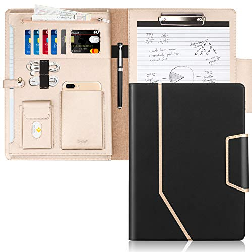Toplive Conférencier A4 en cuir avec porte-bloc format lettre/A4, porte-cartes pour homme/femme pour le travail, l'école, le bureau, la conférence, noir