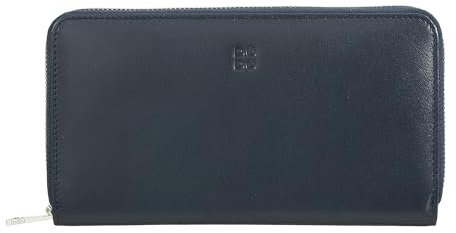 DUDU Große Bunte Damenbrieftasche RFID in echtem Leder mit Rundum - Reißverschluss Navy