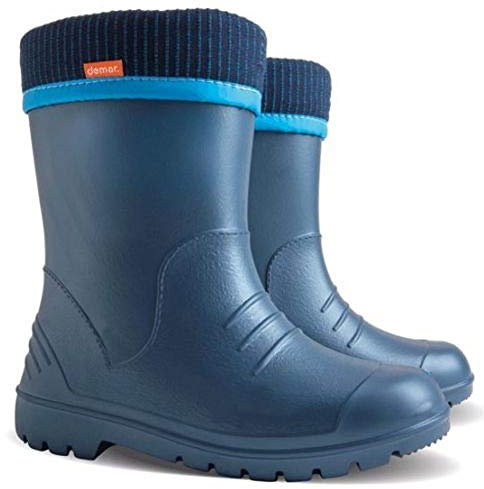 Kinder Gummistiefel Demar Dino Regenstiefel Kinderstiefel leichte Thermostiefel für Mädchen Jungen Kids (22/23, Dunkelblau)