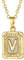 FOCALOOK 18k vergoldet Damen Collier Rechteck Buchstabe V Anhänger Halskette goldene Rolokette 50+5cm verstellbar - Initiale Modeschmuck für Geburtstag