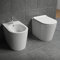 Sanitari a pavimento filomuro con sistema di scarico rimless senza brida vaso bidet e sedile con chiusura rallentate