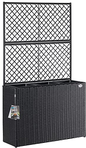 CASARIA® Macetero Exterior con 3 Macetas Internas Extraíbles con Drenaje de Agua Jardinera Poliratán con Enrejado 146x83x30,5cm Negro