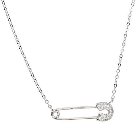 GYXYZB Zarte 925 Sterling Silber Tropfen Versand Charme zierliche Büroklammer gepflastert kleine Kristall Halskette Sicherheitsnadel für Frauen Mädchen platiniert