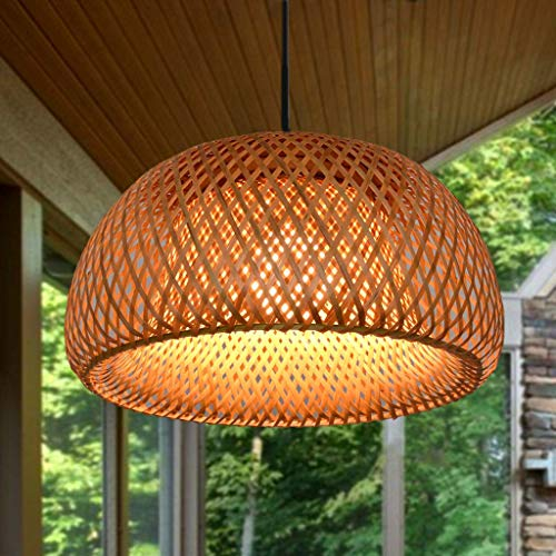 Pendelleuchte Landhausstil Kronleuchter Retro Hängeleuchte Rattan Handgewebt Runde Bambus Lampenschirm Wohnzimmer Schlafzimmer Höhenverstellbar Deckenleuchte Esszimmer Küche Hängend Deckelampe,60cm
