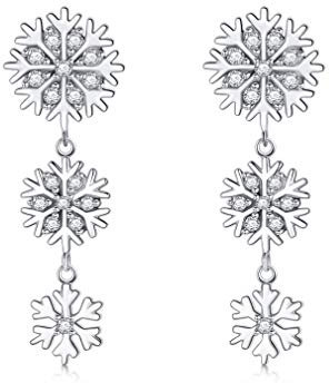 LONAGO Schneeflocke Ohrringe 925 Sterling Silber Weiß Schneeflocke Tropfen Ohrringe Schmuck für Frauen