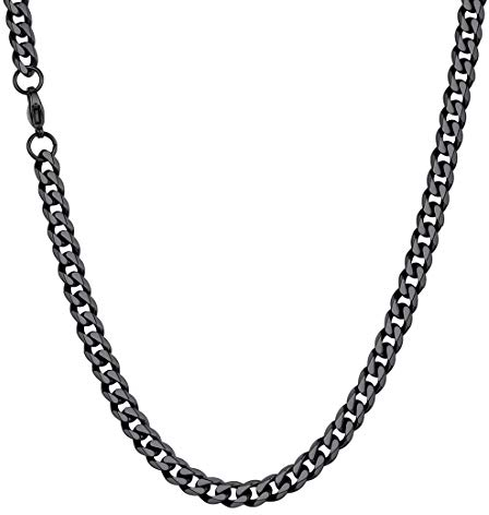 U7 Herren 6mm breit Hip-Hop Kette - schlichte Panzerkette Halskette 55cm schwarz Edelstahl kubanische Gliederkette Link Necklace trendig Schmuck Accessoire für Jungen