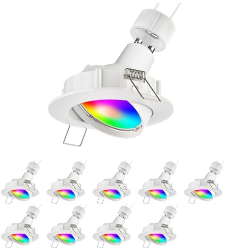 ledscom.de 10x LED Decken-Einbaustrahler CIRC schwenkbar weiß inkl. Smart Home RGBW GU10 LED Lampe, 5,41W, 473lm