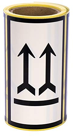 MDlabels Warnetiketten auf Rolle -100x60mm 100St. Doppelpfeile - Seite nach oben-This way up- Pfeile Symbol- nutzbar für Versand