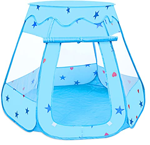 Tente de Jeu pour Enfants, 115 x 93cm Piscines à Boules Pliable, Pop Up Cubby House Ball Pit Pool, Toddler Jouets Cadeaux avec Sac de Rangement (Balles Non Comprises) - Bleu