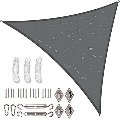 NAKIHOUSE Waterproof Shade Sail with Rope Fixing Kits, 2x2x2m Triangle Sun Shade Sail 98% UV Block Awning Canopy for Garden Patio (Grey)