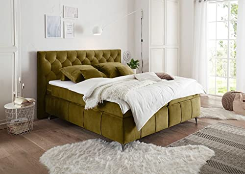 Froschkönig24 Pembroke Boxspringbett 160x200cm Olivgrün, Ausführung:Variante 4