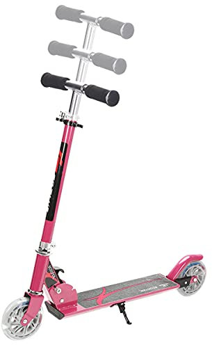 GOPLUS Trottinette Enfant Pliable, 2 Roues Lumineux, Poignée Réglable en Hauteur, avec Frein à Pied sur Roue Arrière et Béquille pour Enfant 4-13 Ans, Charge Max 70KG, 70 x 10 x 63-87CM (Rose)