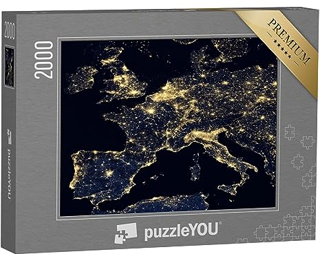 puzzleYOU: Puzzle 2000 Teile „Lichter der Stadt auf der Weltkarte, Europa, NASA“ – aus der Puzzle-Kollektion Weltraum, Universum, Himmel & Jahreszeiten