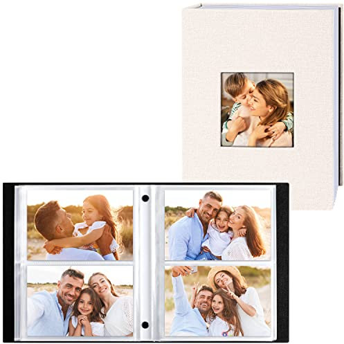 Lanpn Fotoalbum 10x15 200 2 Packungen, Leinen Einstecken Einsteckalbum für Querformat Fotos Bilder Beige