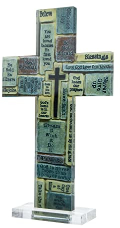 Acryl Kreuz Figur Tischdeko Kruzifix Stehend Kinderkreuz Stehkreuz Tischkreuz Standkreuz Motivationsgeschenke Büro Schreibtisch Wohnzimmer Deko Objekt Aufsteller Geschenkidee