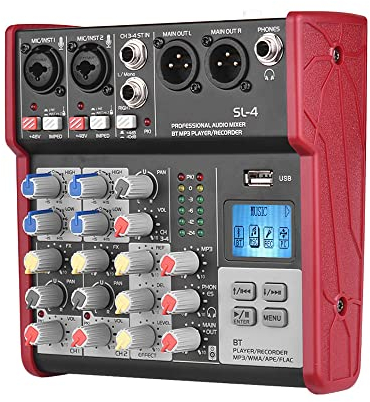Btuty 4-Kanal-Mischkonsole mit 2 Bändern EQ Eingebaute 48 V Phantomspeisung Unterstützt BT-Anschluss MP3-Player USB für die Aufnahme von DJ Network Live Broadcast Karaoke