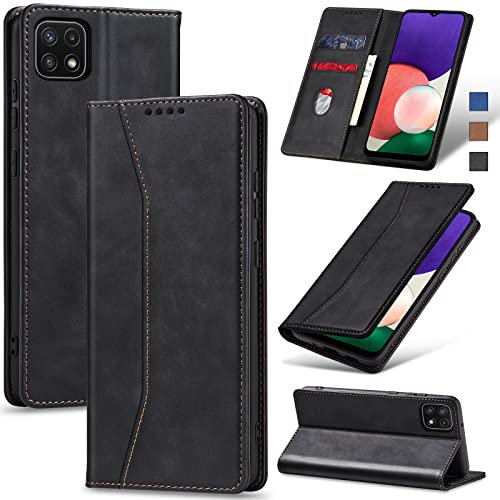 Jasonyu Coque pour Samsung Galaxy A22 5G, Housse Etui en Cuir PU Portefeuille [Antichoc] [Magnétique] [Porte Cartes] [Stand Fonction] Flip Coque (Noir)