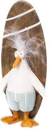 Möwe 'Surfer', mit Federn, Creme/blau/braun, Polyresin, ca. 6 x 4 x 15,5 cm H