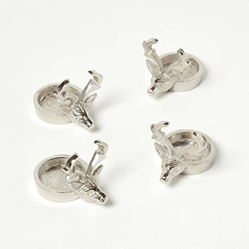 HOMESCAPES Set of 4 Stag Head Tea Light Holders Silver Chrome Candle Holder Christmas Decoration