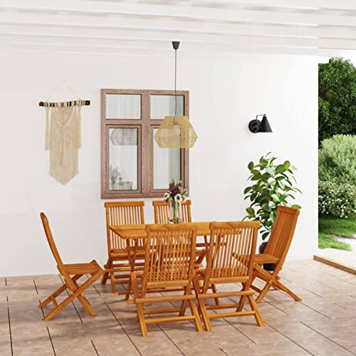 Gecheer 7-TLG. Garten Essgruppe Holz, Garten Essgruppe 6 Personen Gartenmöbel Set Klappbar Gartentisch mit Stuehlen Gartengruppe Sitzgarnitur Gartengarnitur für Garten Terrasse Massivholz Teak