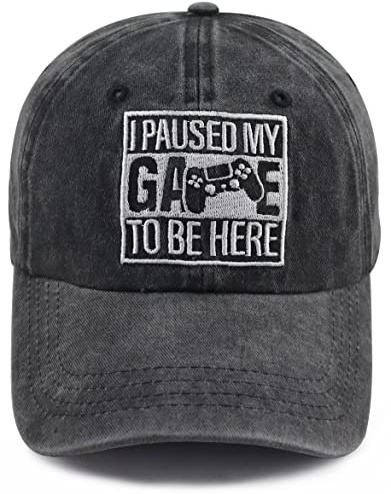 Baseballkappe mit Aufschrift I Paused My Game to Be Here für Männer und Frauen, lustig, verstellbar, Baumwolle, bestickt, Gamer Baseball Cap