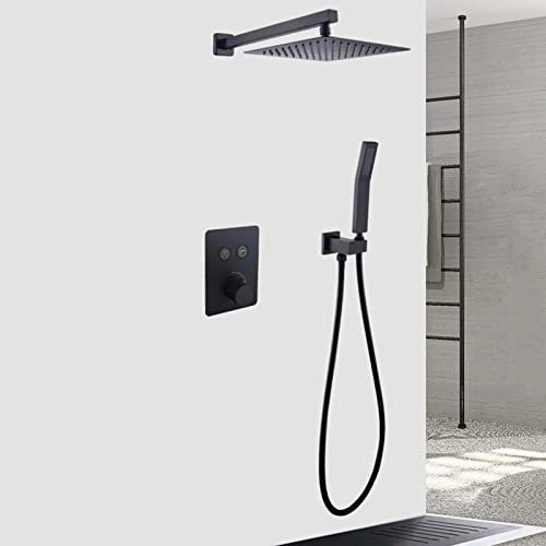 DERBUT Unterputz-Thermostat-Mischbatterie-Duschset, quadratisches Dusch-Mischbatterie-Set für Badewanne, Thermostat-Duschsystem, Wandmontage für Badezimmer, 20,3 cm