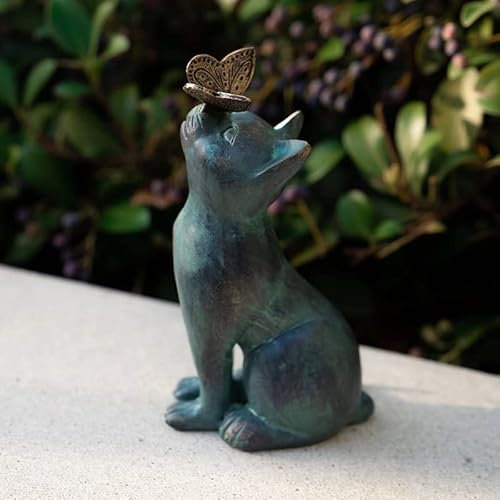 Statue de jardin en forme de chat et de papillon - Jouet curieux avec papillon - Cadeau décoratif pour patio, terrasse, pelouse, porche