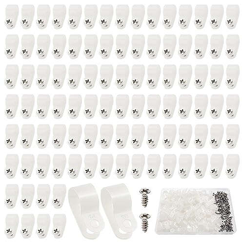 VooGenzek 80 Stück 13.2mm (1/2 Zoll) Nylon R-Type Kabelhalter, R Typ Cable Clip Drahtklemme mit 80 Stück Schrauben, für Drahtmanagement (Weiß)