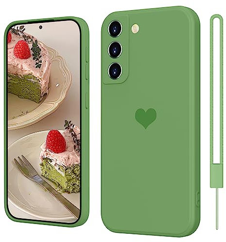 Samsung Galaxy S21 FE Hülle Silikon Case mit Herz, SupVict Hanyhülle Samsung Galaxy S21 FE mit Microfiber, Kratzfeste Rundumschutz Case Stoßfest Slim Hülle für Samsung S21 FE 5G Matcha Grün