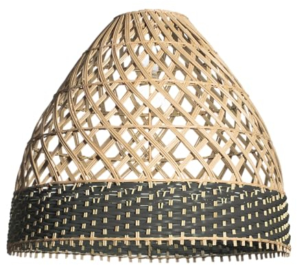 Bali Möbel Lampenschirm aus Rattan – Lampenhalter im Boho-Stil für Deckenlampen und Pendelleuchten, große Ausführung, Vintage Hängelampe für Esszimmer und Wohnzimmer, Maße 58x50 cm (Schwarz)