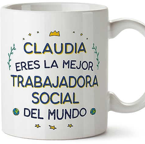 MUGFFINS Tazas Personalizadas para TRABAJADORA SOCIAL mujer - En Español - Mejor del Mundo - 11 oz / 330 ml - Regalo Personalizable original y divertido