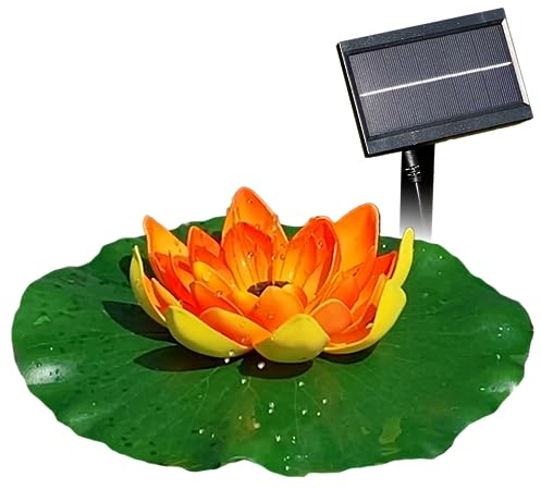 Solar Teichpumpen-Set Gartenbrunnen Lotus-Blume mit Akku Solarbrunnen Teichpumpe Wasserspiel für Garten und TEICH SPRINGBRUNNEN (Lotus-Blume - Orange)