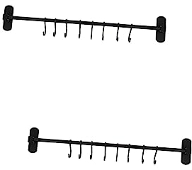 ABOOFAN 2pcs Kitchen Hook Punch Wall Row Hook Kitchen Utensil Rack Kitchen Rail with Hooks Bar Utensils Hanging Utensil Copper Utensil Holder Metal Clothing Rack Pan Aluminum Heavy