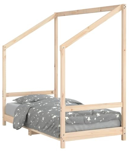 vidaXL Kinderbett, Kinder Bettgestell mit robusten Latten, Hausbett für Kleinkinder ab 4 Jahren, Einzelbett Kinder Jugendbett Holzbett, 80x160 cm Massivholz Kiefer