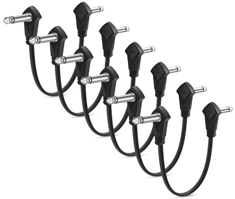 Augioth 6 Pack 30 cm 12 Inch Flat Guitar Patch Cable 1/4 Right Angled TS Effect Pedal Cord